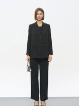 Black Rayon-Nylon-Linen Blend Blazer