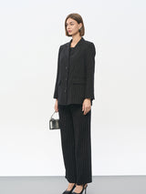 Black Rayon-Nylon-Linen Blend Trousers