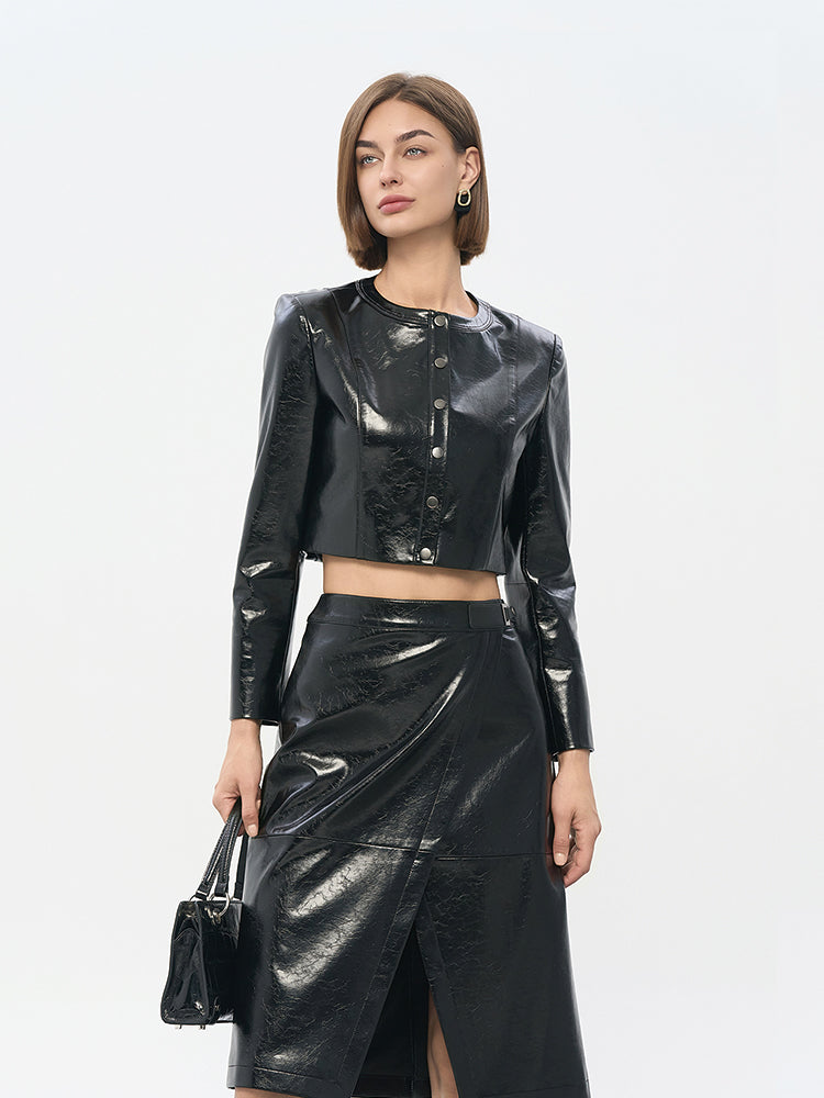 Black PU Vegan Leather Pencil Skirt