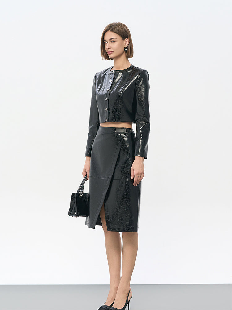 Black PU Vegan Leather Pencil Skirt