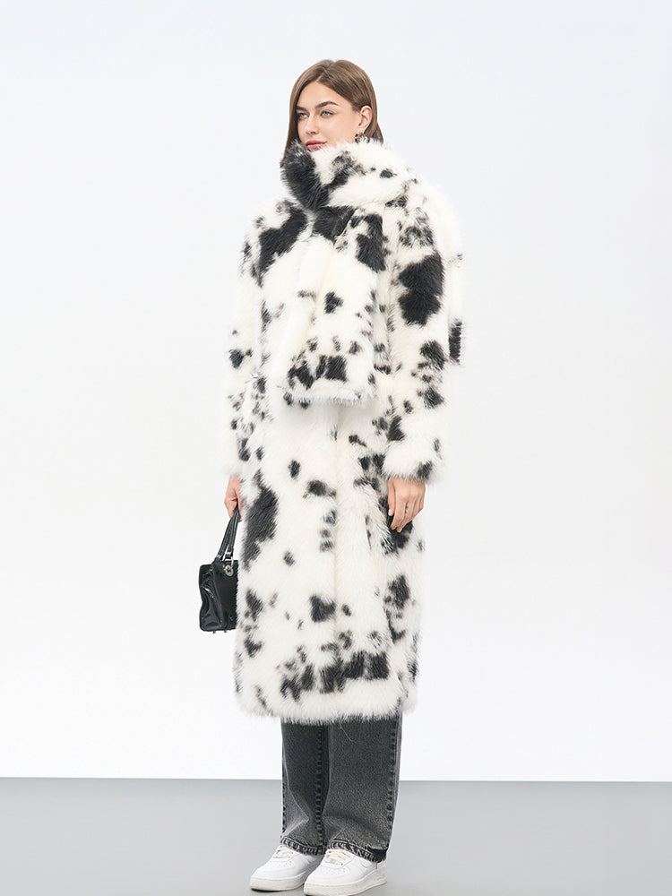 Cow Print Faux Fur Coat