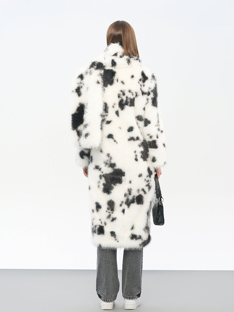Cow Print Faux Fur Coat