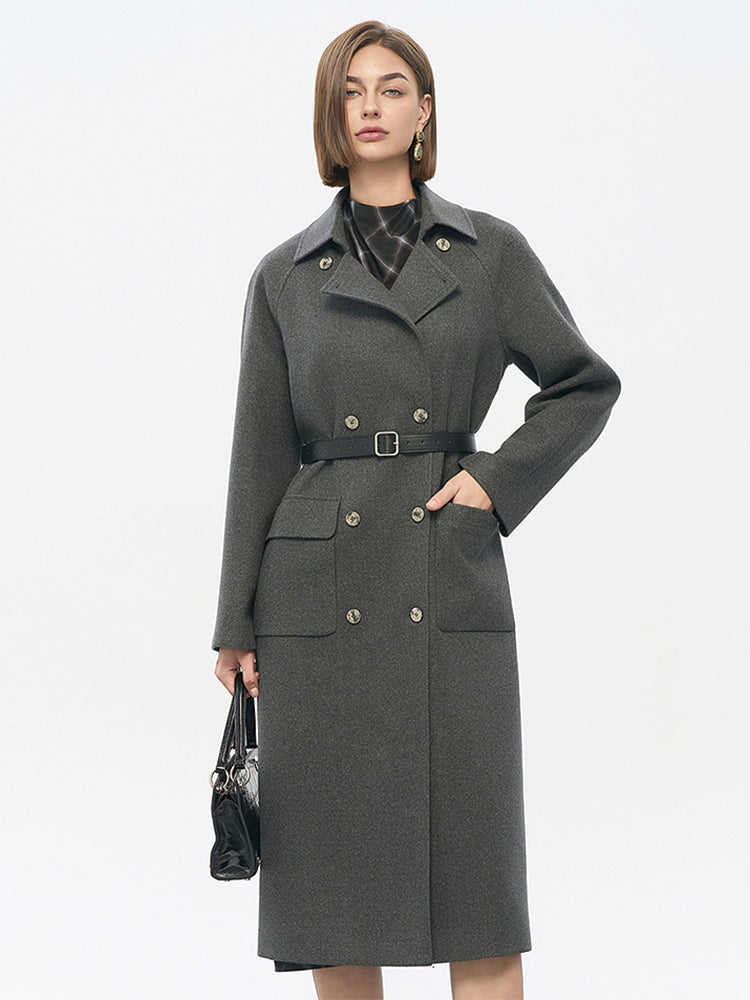 Gray Wool-Blend Trench Coat