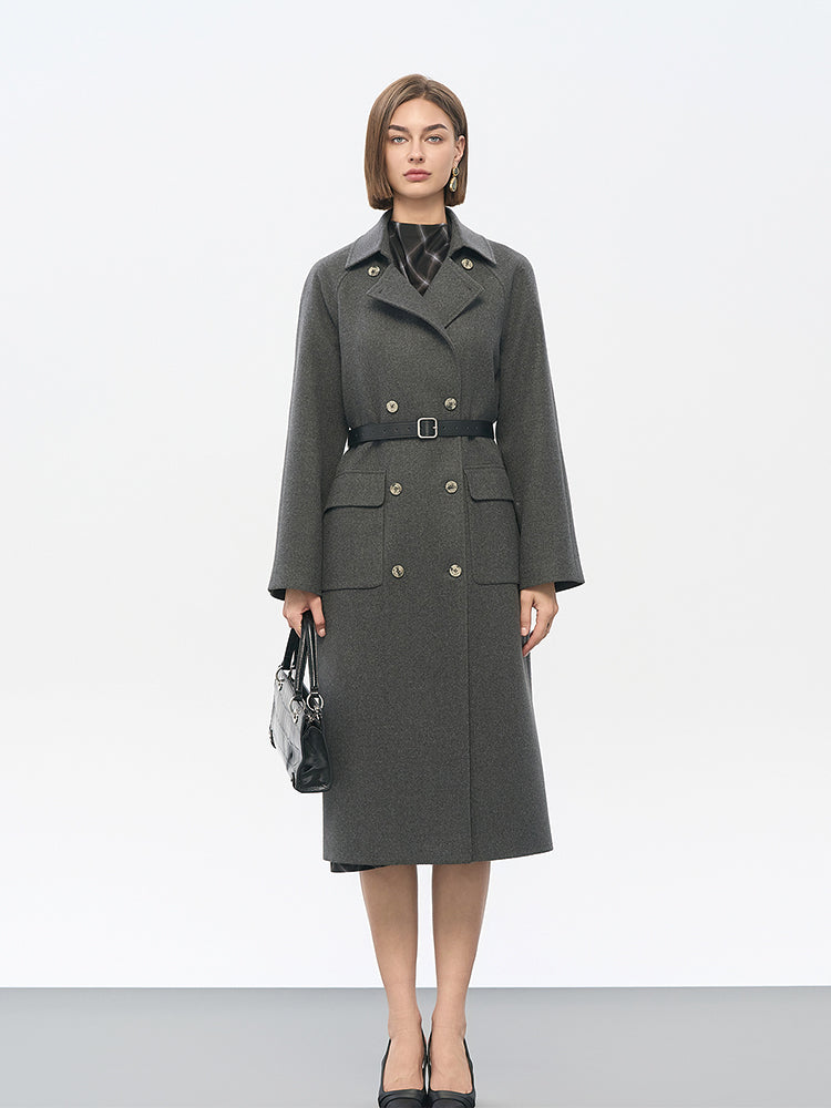 Gray Wool-Blend Trench Coat