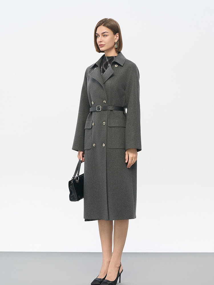 Gray Wool-Blend Trench Coat