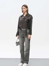 Black Technical Jacket with Silver Eyelets