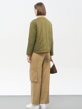 Women's Vintage Workwear Cotton Jacket | Corduroy Collar & Multi-Pocket Design