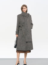 Black & White Check Wool-Blend Recycled Fabric Double-Breasted Coat