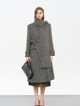 Black & White Check Wool-Blend Recycled Fabric Double-Breasted Coat