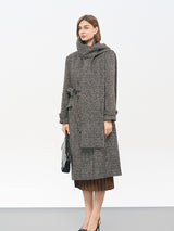 Black & White Check Wool-Blend Recycled Fabric Double-Breasted Coat