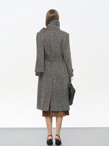 Black & White Check Wool-Blend Recycled Fabric Double-Breasted Coat