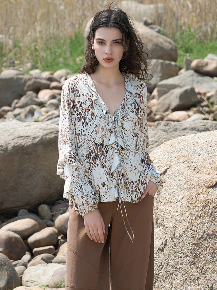 Khaki Abstract Print Rayon Shirt