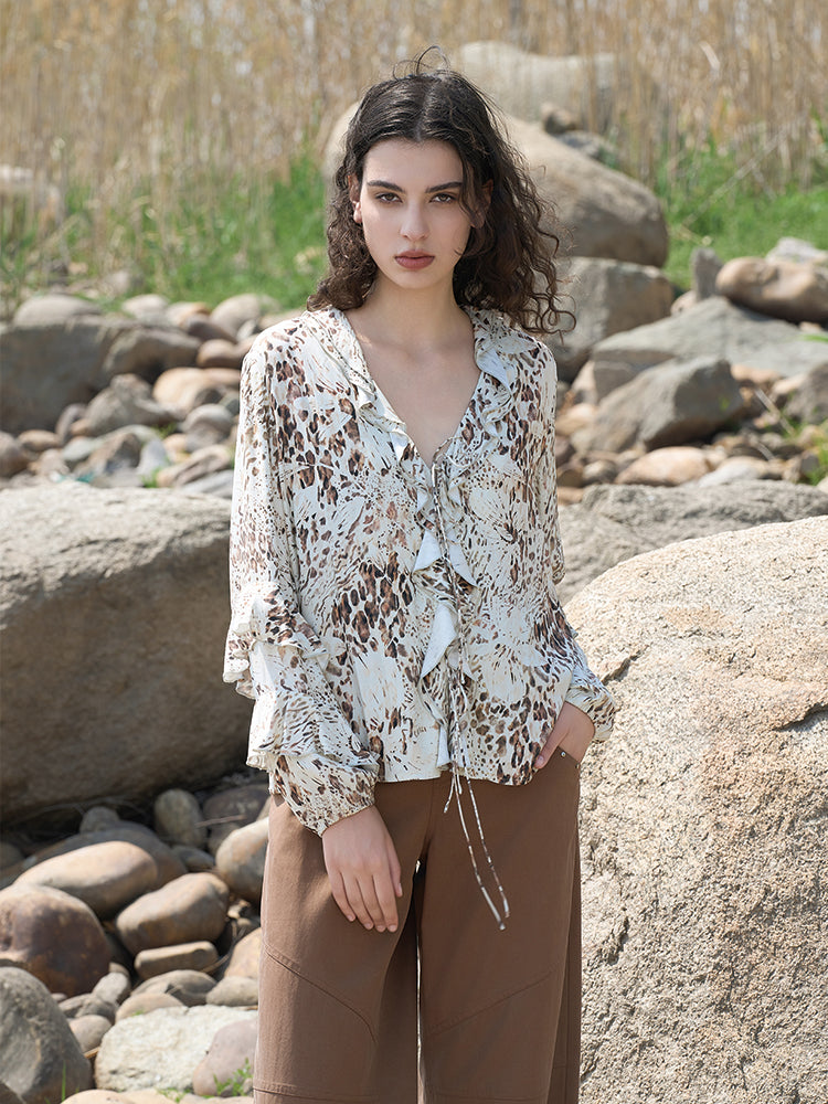 Khaki Abstract Print Rayon Shirt