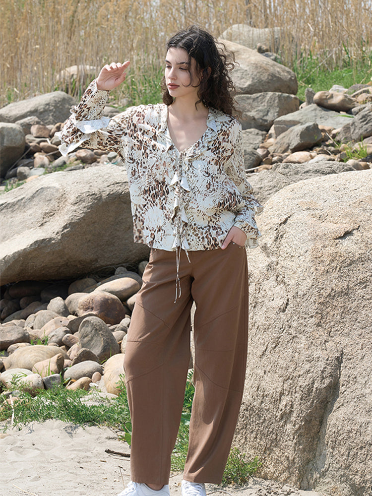 Khaki Abstract Print Rayon Shirt