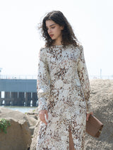 Khaki Floral Print Rayon Maxi Dress