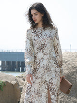 Khaki Floral Print Rayon Maxi Dress