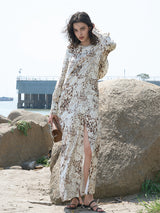 Khaki Floral Print Rayon Maxi Dress