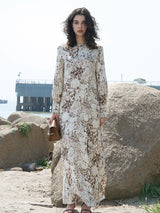 Khaki Floral Print Rayon Maxi Dress