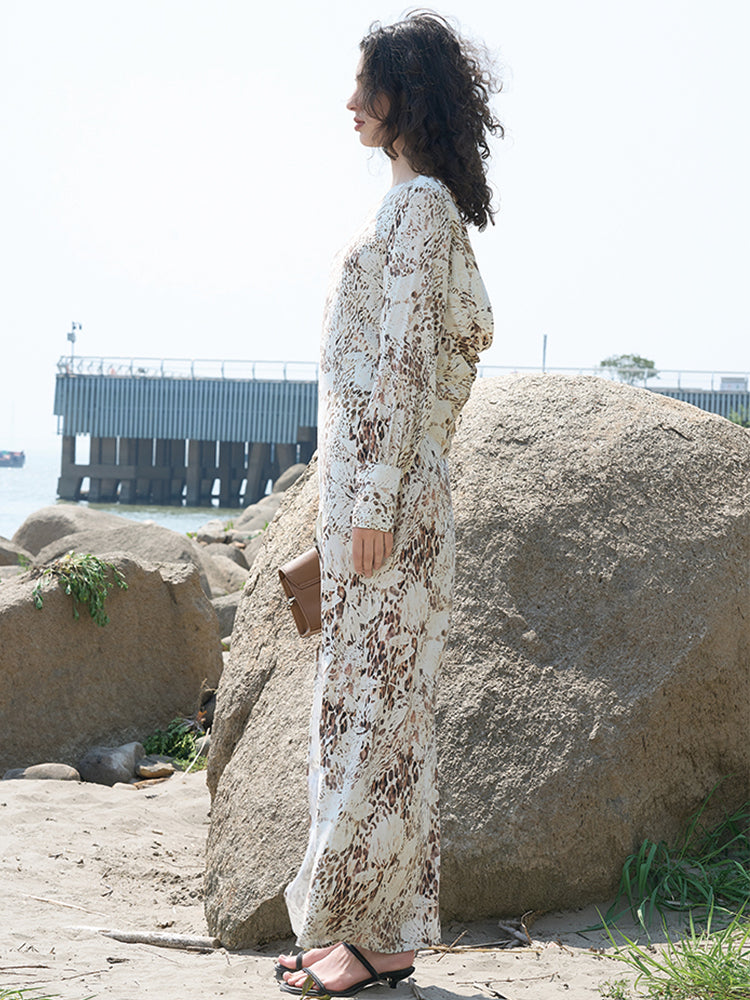 Khaki Floral Print Rayon Maxi Dress