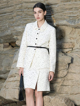 Structured White Pencil Skirt with Metal Button Detail