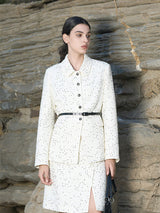 Structured White Pencil Skirt with Metal Button Detail