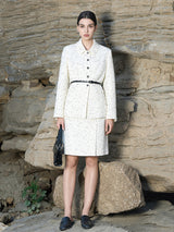 Structured White Pencil Skirt with Metal Button Detail