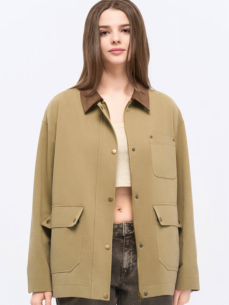 Khaki Utility Jacket with Bronze Hardware