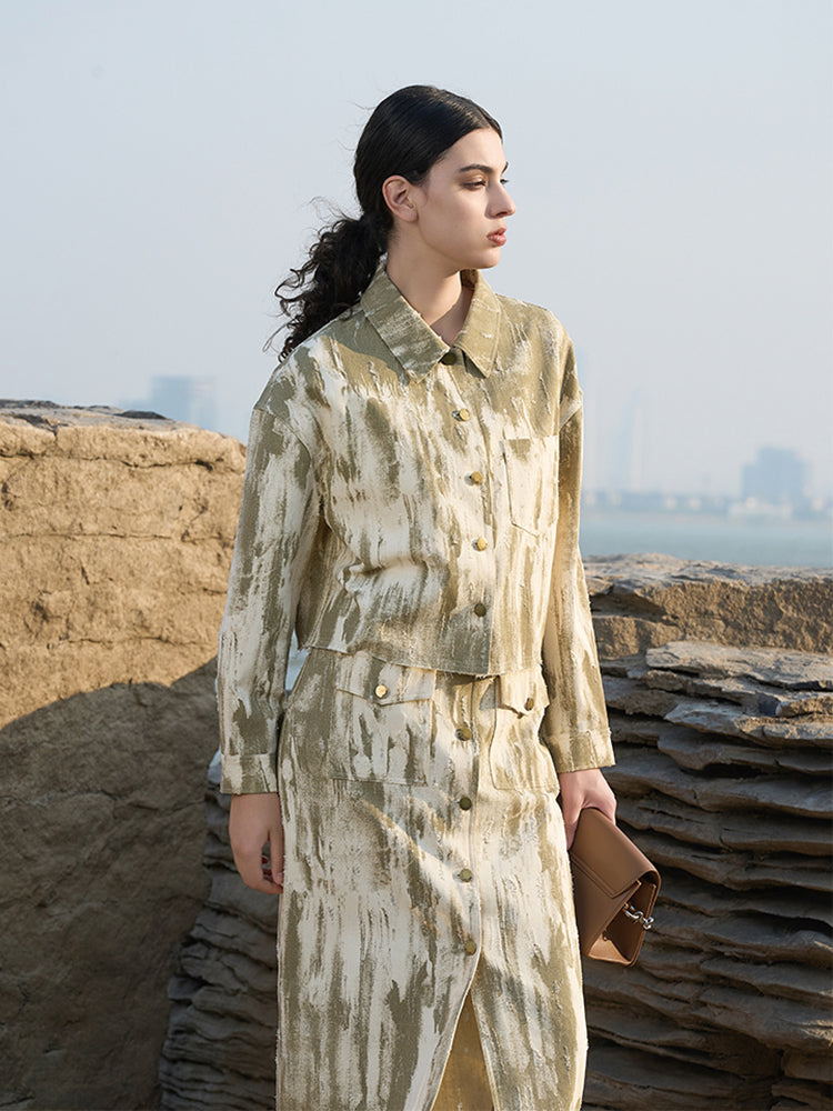 Green A-Line Skirt with Bronze Hardware