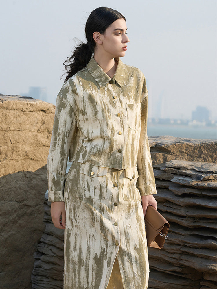 Green A-Line Skirt with Bronze Hardware