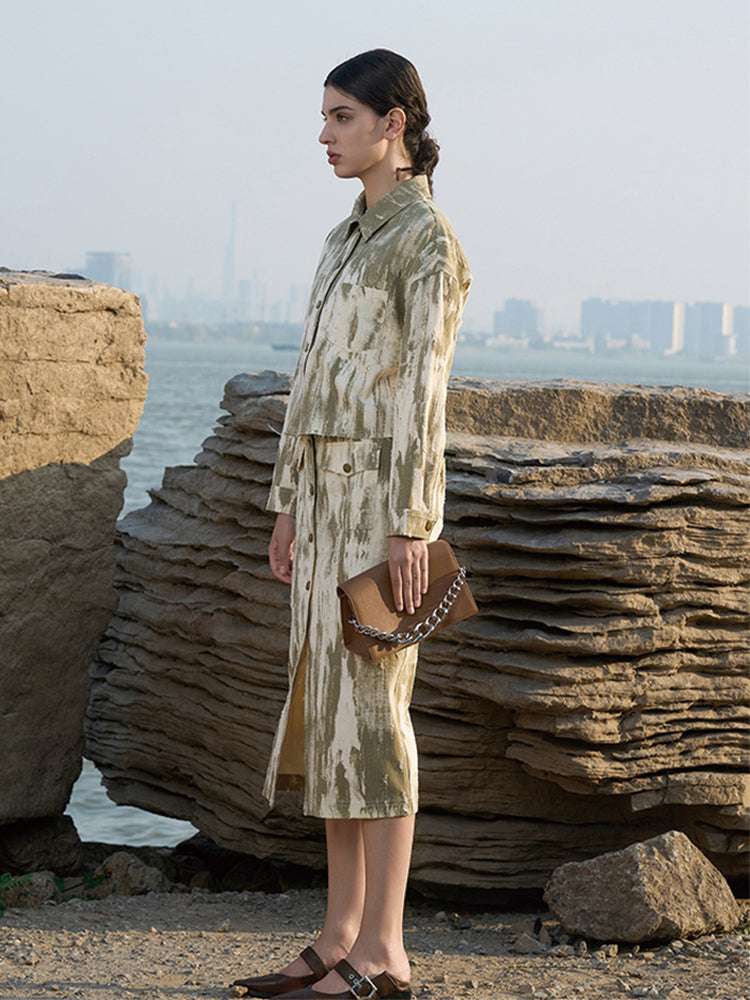 Green A-Line Skirt with Bronze Hardware