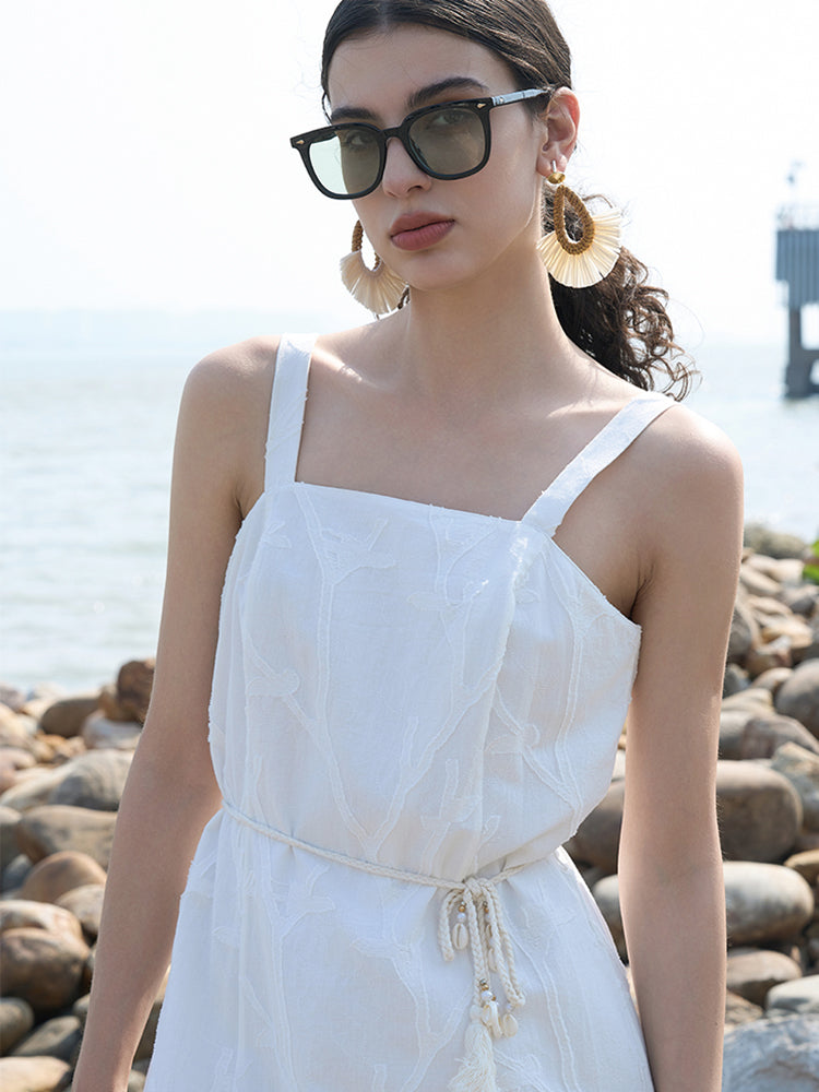 White Cotton Dress with Detachable Belt