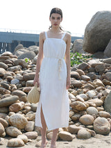 White Cotton Dress with Detachable Belt