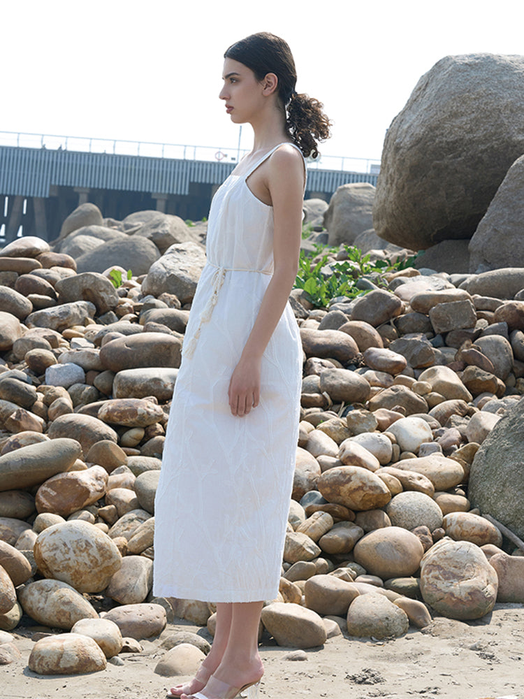 White Cotton Dress with Detachable Belt