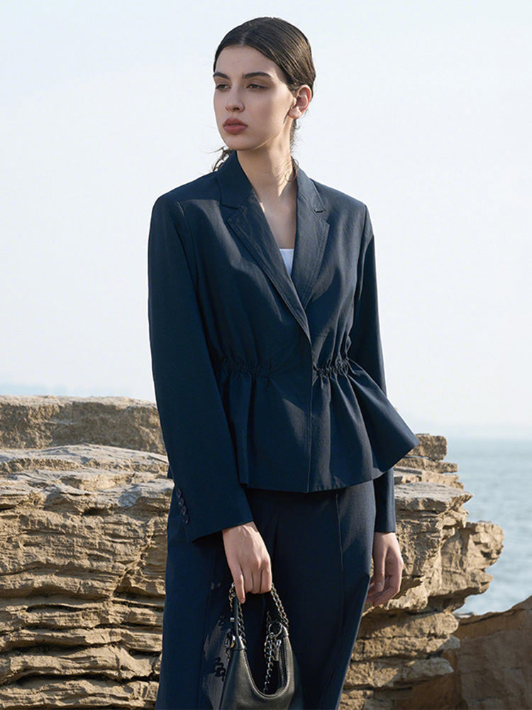 Navy Wide-Leg Trousers with Gun Metal Hardware