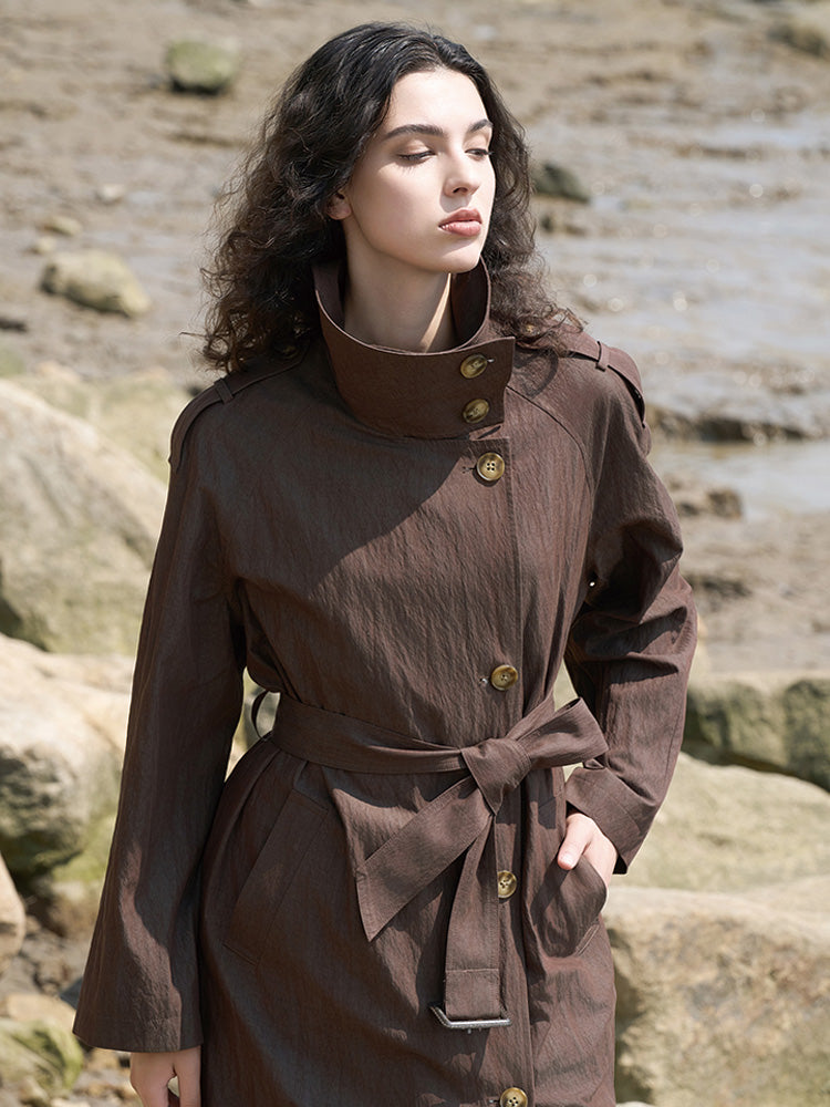 Reddish Brown Nylon-Viscose Trench Coat