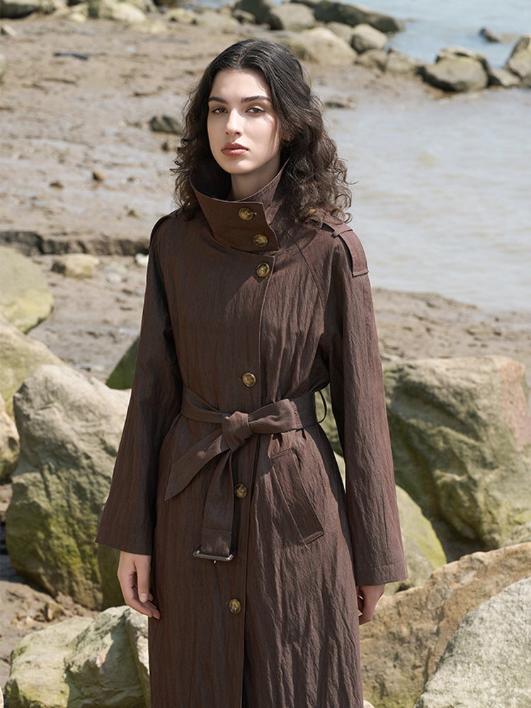 Reddish Brown Nylon-Viscose Trench Coat