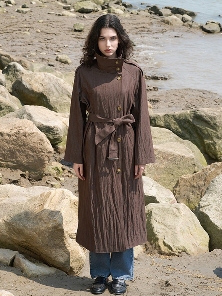 Reddish Brown Nylon-Viscose Trench Coat