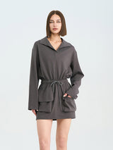 Grey Drawstring Waist Dress