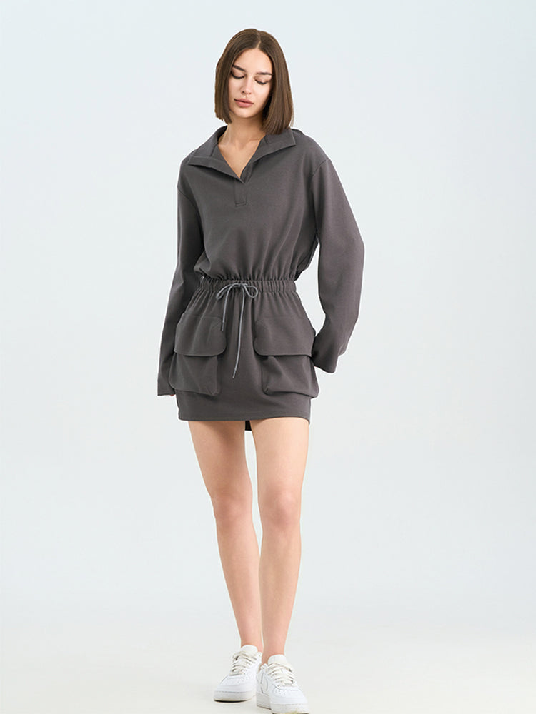 Grey Drawstring Waist Dress