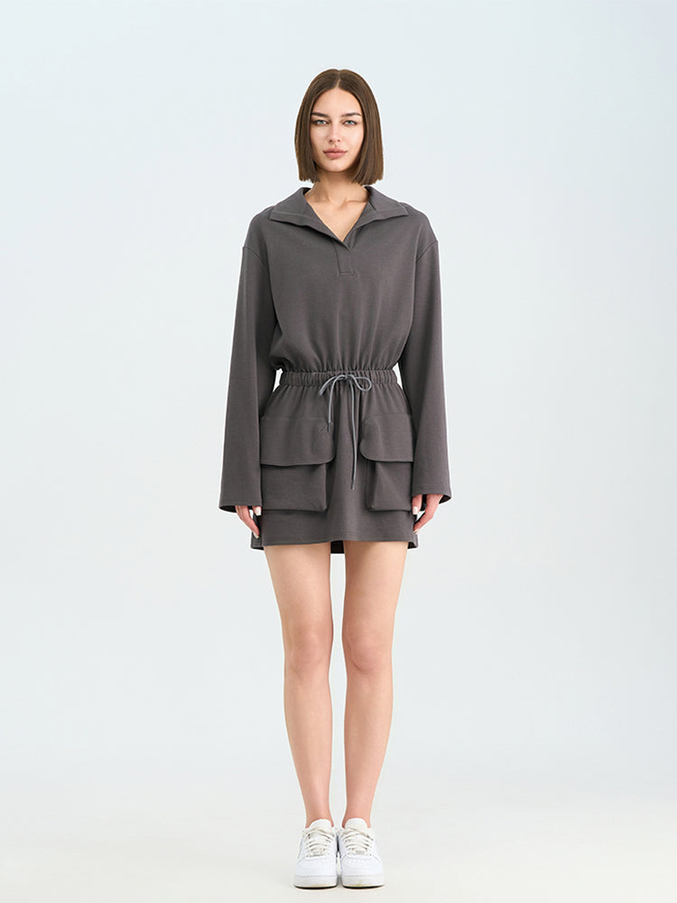 Grey Drawstring Waist Dress