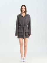 Grey Drawstring Waist Dress