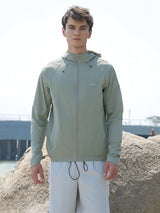 Green Techwear Utility Jacket with Nylon-Spandex Blend
