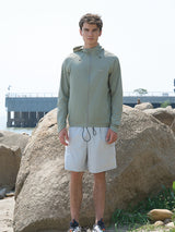 Green Techwear Utility Jacket with Nylon-Spandex Blend