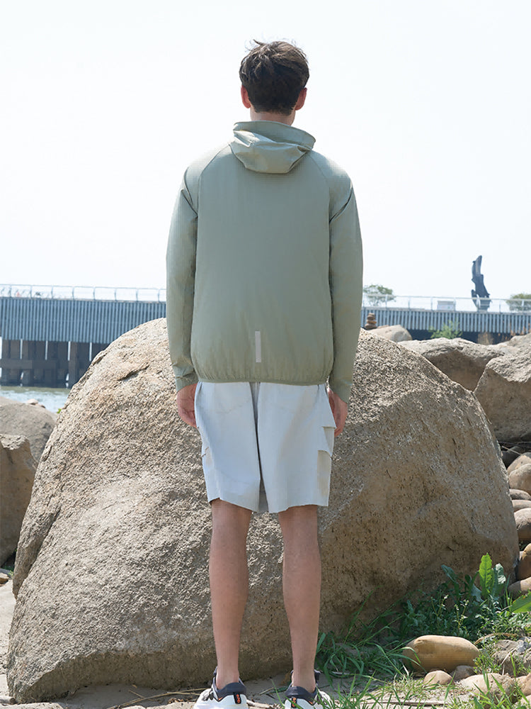 Green Techwear Utility Jacket with Nylon-Spandex Blend