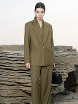 Olive Green Wool-Blend Structured Blazer