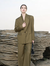 Olive Green Wool-Blend Structured Blazer
