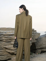 Olive Green Wool-Blend Structured Blazer