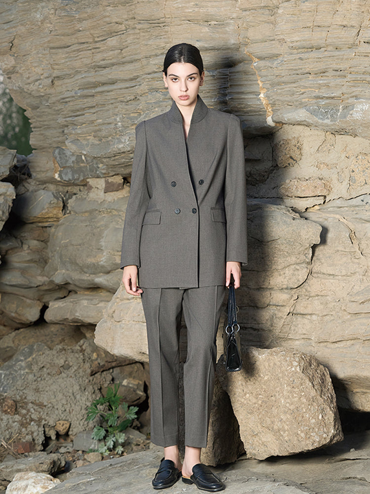 Dark Gray Stand Collar Coat