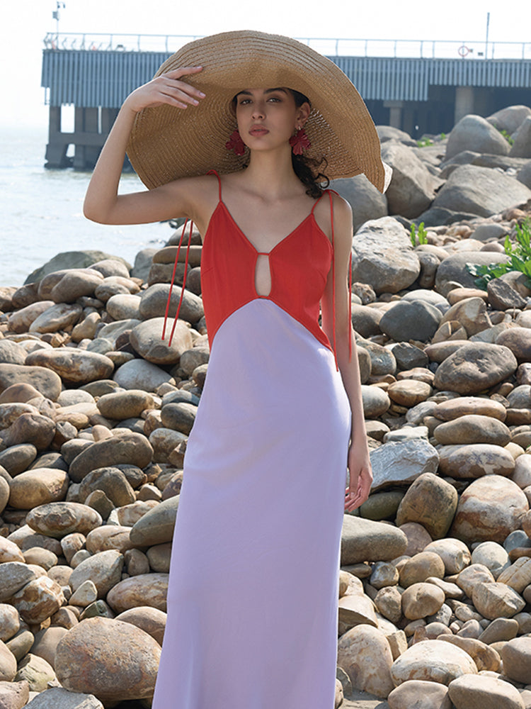 Two-Tone Red & Purple Stretch Knit Dress