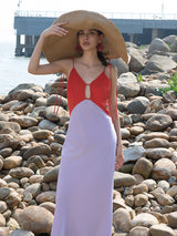 Two-Tone Red & Purple Stretch Knit Dress